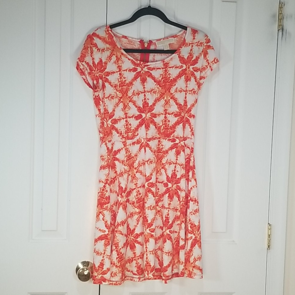Michael kors white and orange print dress small